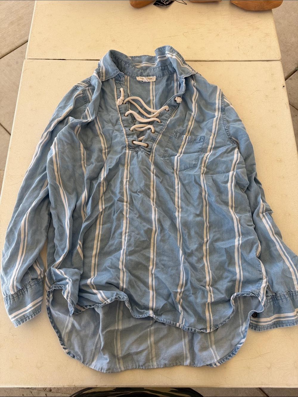 beachlunchlounge Light Blue & White Striped Lace-Up Tunic